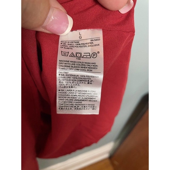 Banana Republic Dress Red Leaf Print Chiffon Midi Short Sleeve Summer Sundress - Picture 4 of 5